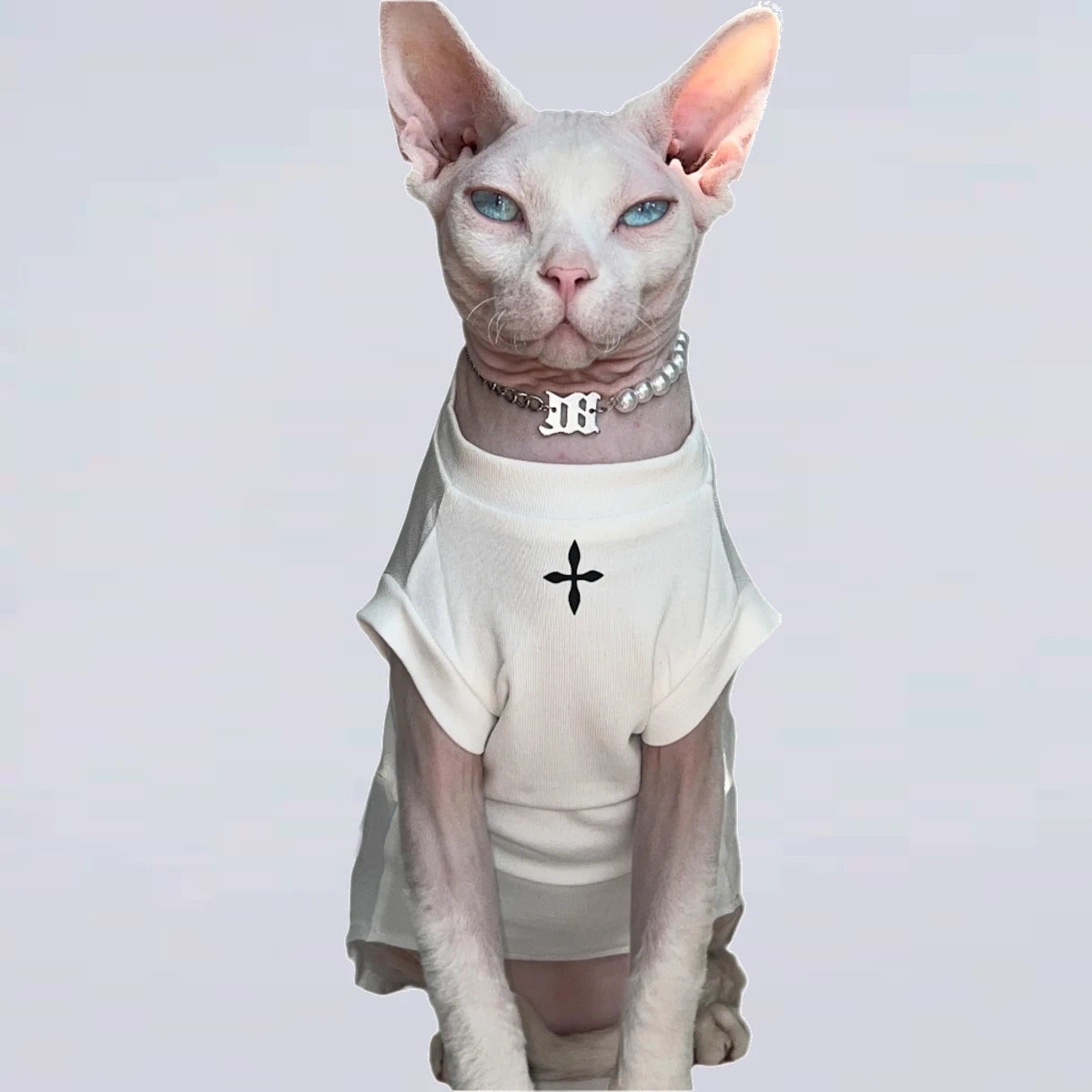 Cross Motif Sphynx Cat T-shirt