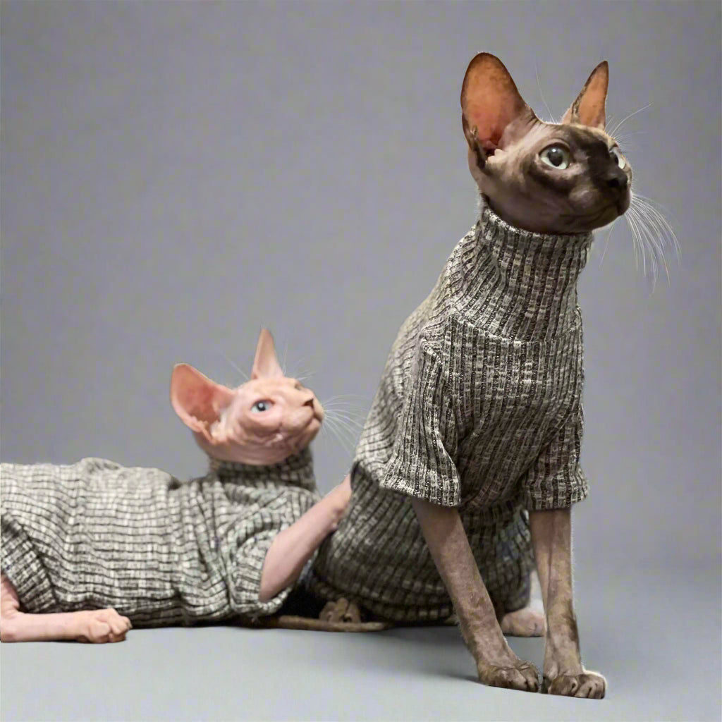 Ribbed Knit Sphynx Cat Sweater - Grey