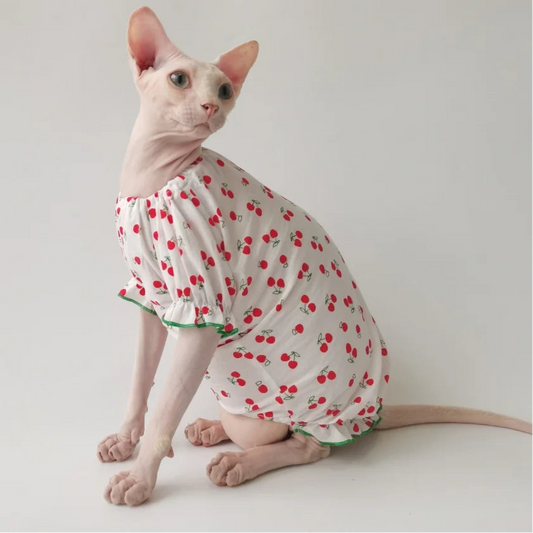 Cherries Cotton Sphynx Cat Dresses