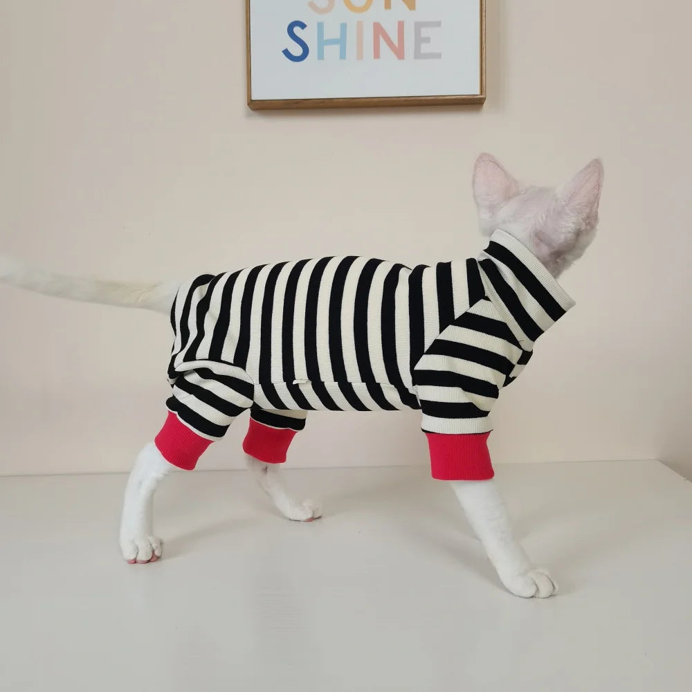 Black White Stripes Sphynx Cat Jumpsuit