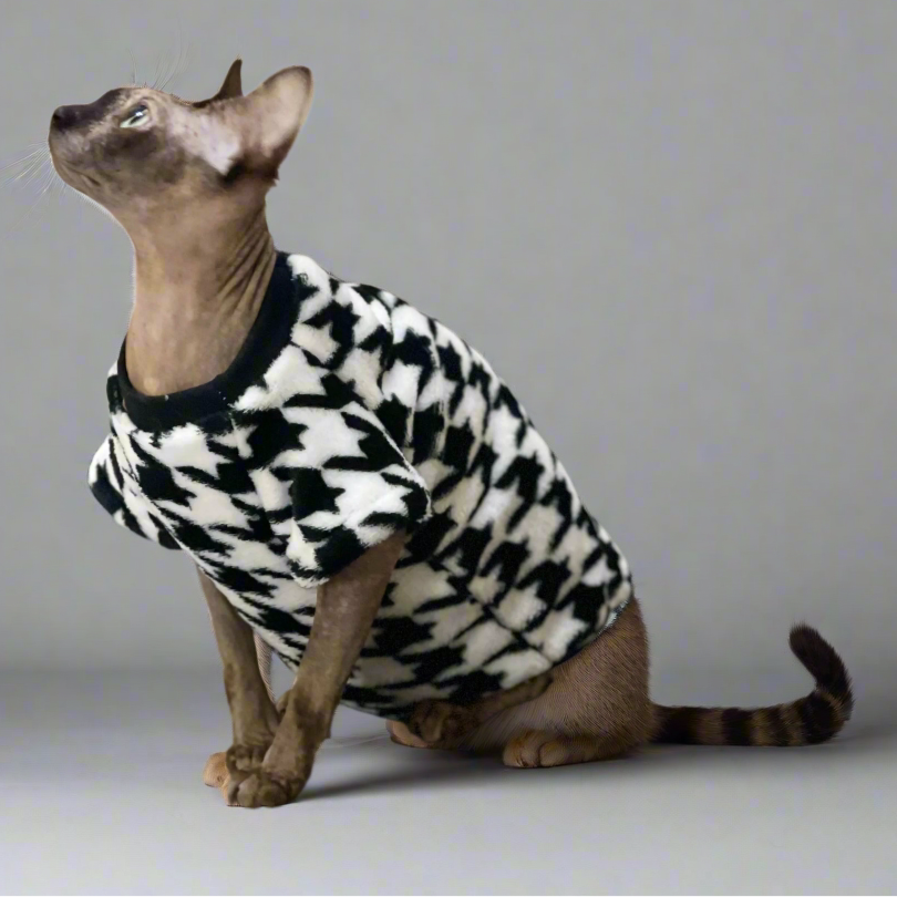 Black White Dogtooth Sphynx Cat Fleece