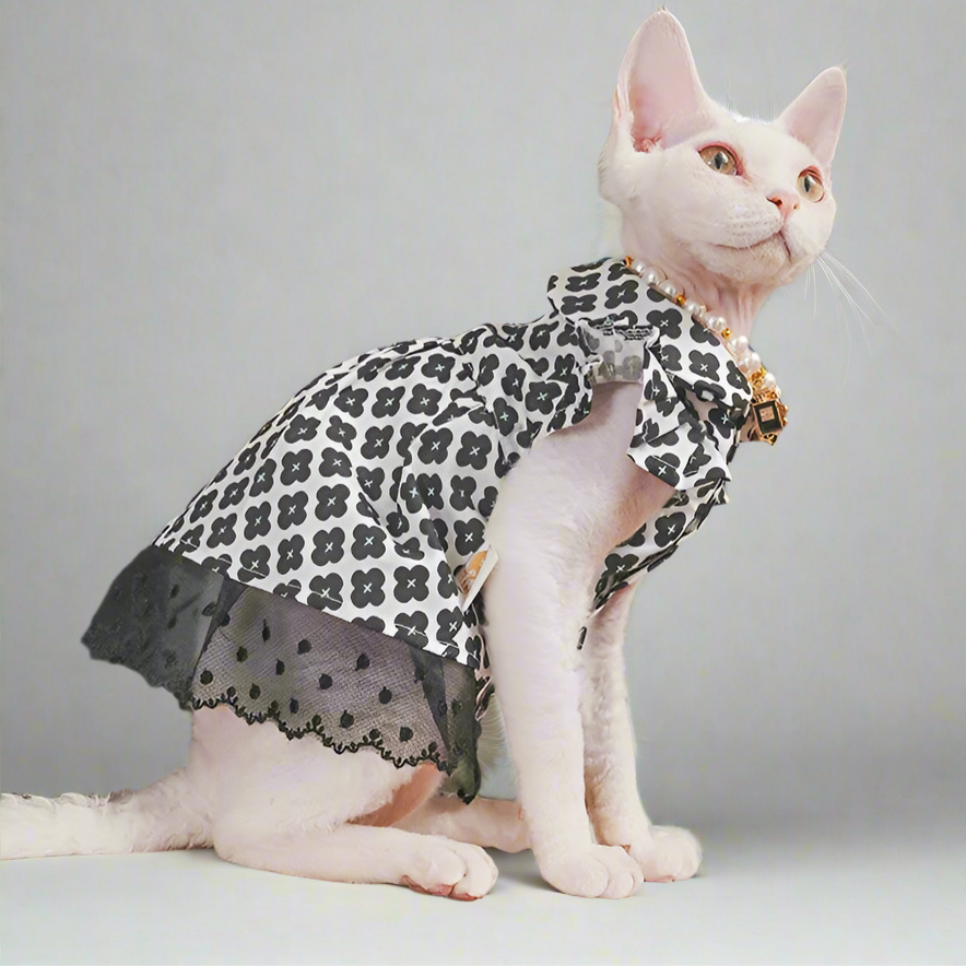 Sphynx Cat Black Lace Flower Dress