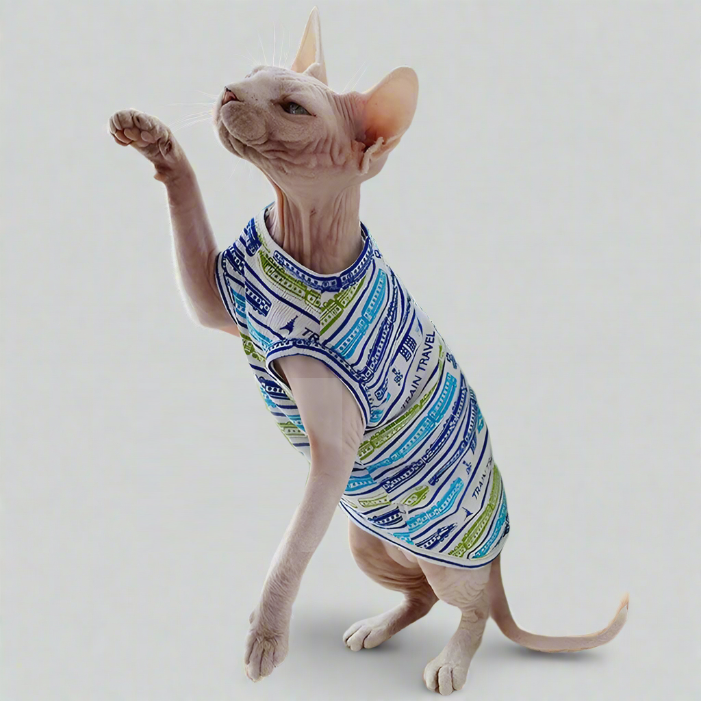 Blue Transport Themed Sphynx Cat Vest