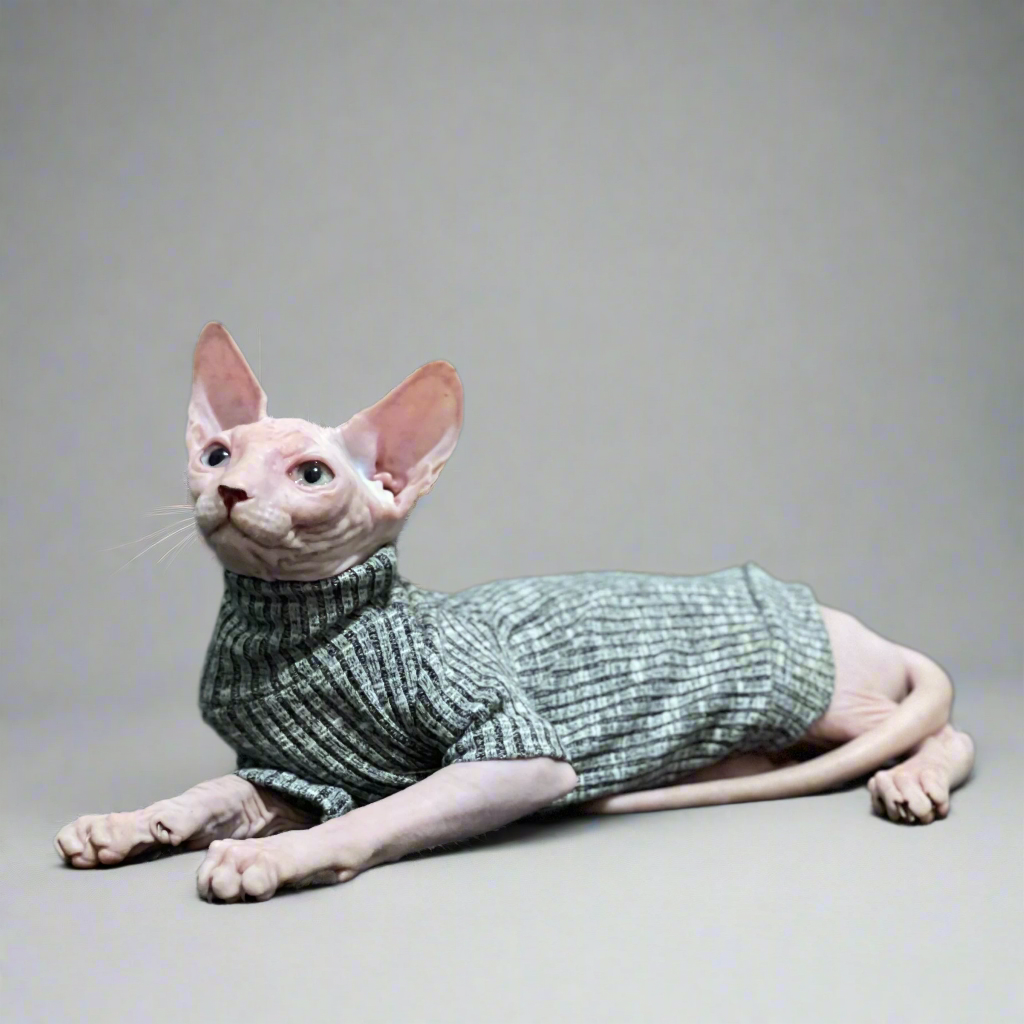 Ribbed Knit Sphynx Cat Sweater - Grey