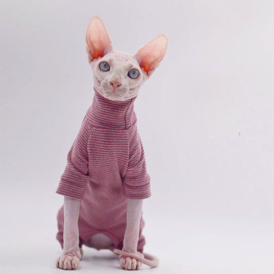 Striped Sphynx Cat 4-Leg Full Body Suit - Stonewashed Burgundy