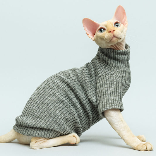 Ribbed Knit Sphynx Cat Sweater - Grey