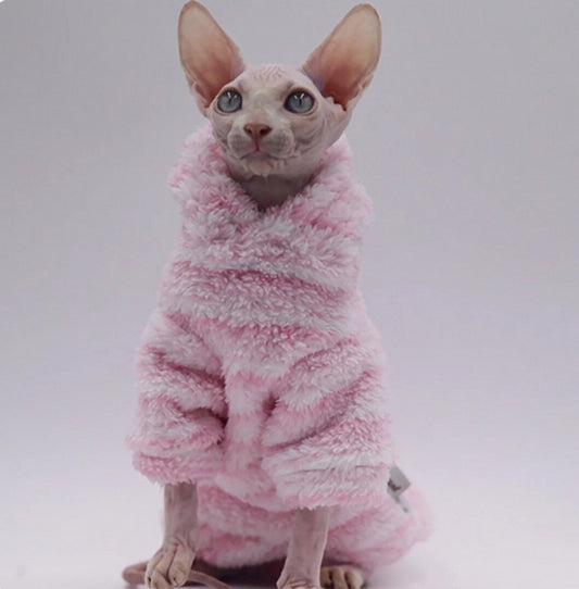 Sphynx Cat Teddy Fleece Hoody - Milkshake Pink