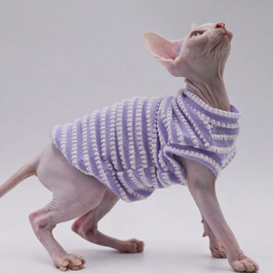 Sphynx Cat Striped T-shirt Lilac/White
