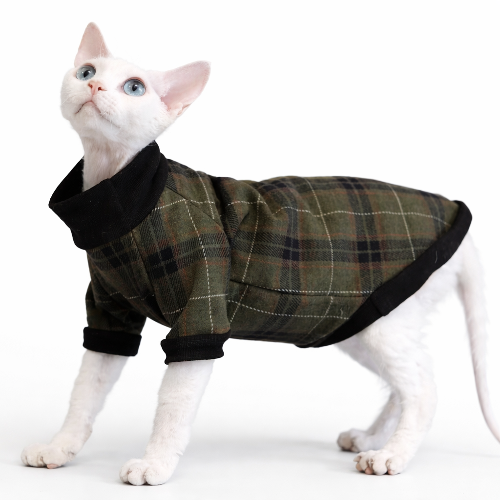 Green Highland Tartan Cat T-shirts