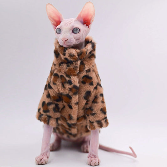 Animal Print Fluffy Sphynx Cat Fleece Cardigan