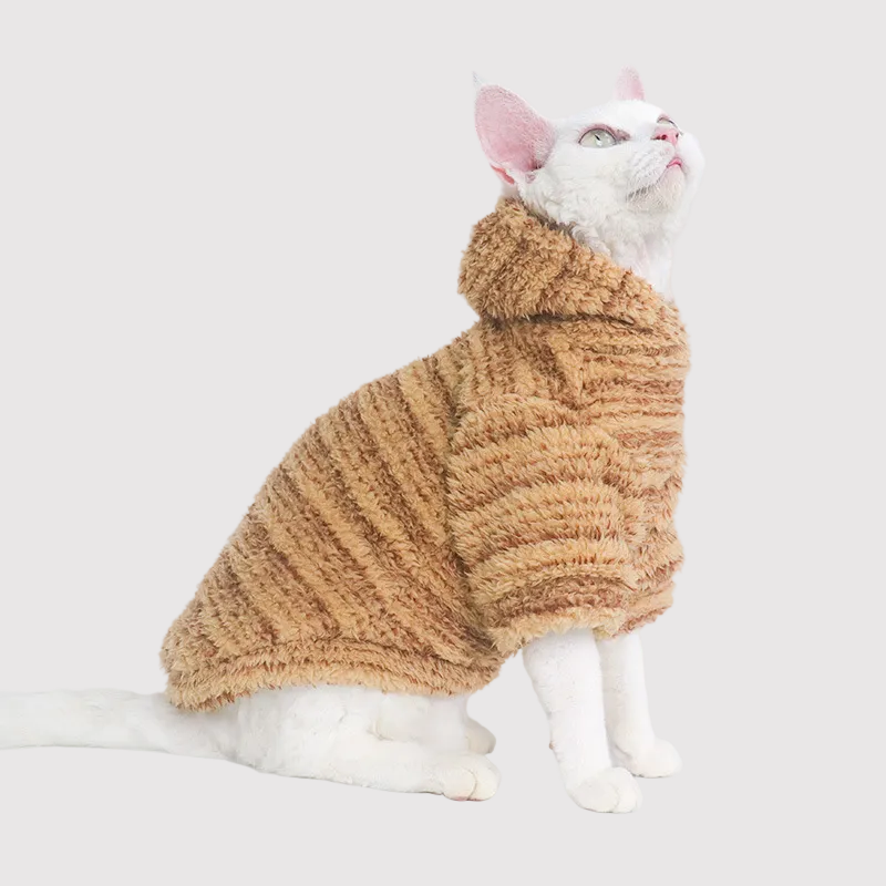 Brown Stripe Sphynx Cat Fleece Hoody XL