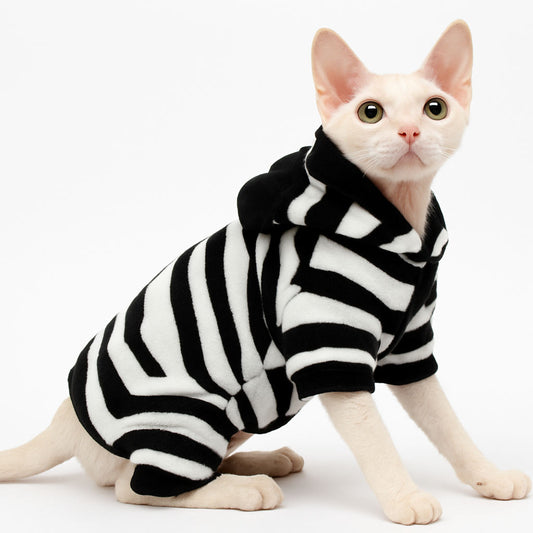 Zebra Print Sphynx Cat Hooded Jumpsuit